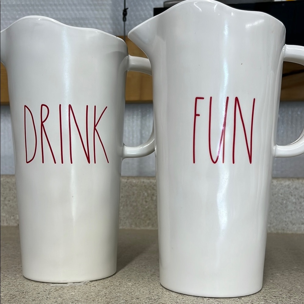 Rae Dunn Melamine Pitcher Set with Red Text